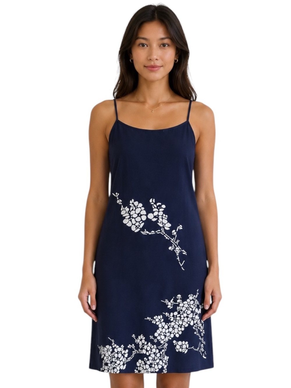 Vintage Y2K Elisa Navy Floral Slip Dress Size Large Spaghetti Strap